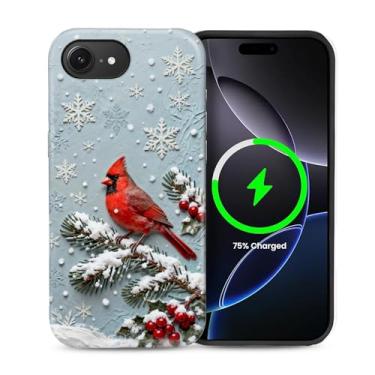 Imagem de ZHEGAILIAN Capa 2 em 1 para iPhone 16e de 6,1 polegadas, compatível com MagSafe à prova de choque antiderrapante com capa de proteção total, estampa fosca texturizada moderna para meninas Snow Sparrow