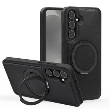 Imagem de ZYQEEE Capa magnética de couro para Samsung Galaxy S25+ Plus, compatível com Magsafe, Slim PU Leather & Rubber Proof 360° Rotatable Kickstand Capa protetora para celular - S25+ Preto