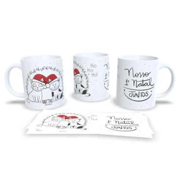 Imagem de Caneca de Natal Decorativa com Gatinhos, Porcelana Branca, Design Festivo Nosso 1º Natal Juntos, Ho Ho Ho, 2020 (1)