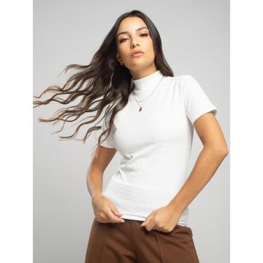 Imagem de Blusa Canelada Gola Alta Manga Curta Moda Feminina Casual-Feminino