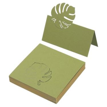Imagem de PATIKIL 50 cartões de casamento, cartões de nome, folhas de papel com glitter, etiquetas de assento dobradas para mesa buffet de comida, recepção de casamento, jantar, festa, verde-oliva
