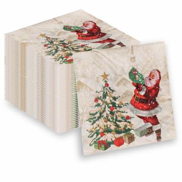 Imagem de APFCLRBL 40 guardanapos de festa de Natal Papai Noel, rena, flocos de neve, grinalda e árvore guardanapos de férias para aniversário, celebração de Natal, suprimentos de panificação, Papai Noel