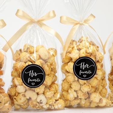 Imagem de Chivertion Conjunto de 100 adesivos favoritos dele com sacos de pipoca, sacos de biscoito para chá de panela, lembrancinhas de casamento, embalagem de doces (ouro, fita)