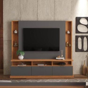 Imagem de Estante Home Bilbao Para Tv Até 70 Polegadas 3 Portas Prateleiras Vidr