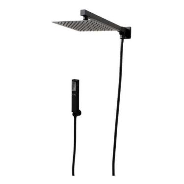 Imagem de Kit Ducha Quadrada 30x30Cm Com Braco Parede Ducha Manual Preto Fosco D