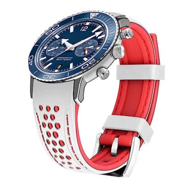 Imagem de Kai Tian Pulseira de relógio de borracha esportiva de corrida de 22 mm com extremidades curvas de silicone durável em dois tons branca (ponto vermelho) para homens e mulheres