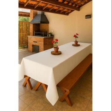 Imagem de Toalha de Mesa Grande Oxford 350x140 para Mesa Rústica 10 a 12 Lugares Lisa ou Estampada Decorativa (BRANCO)
