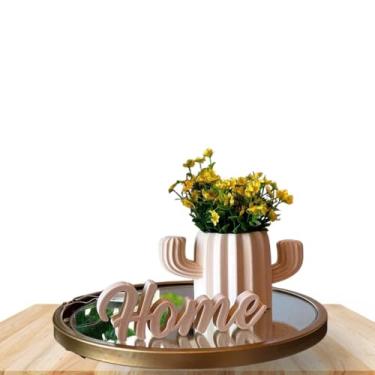 Imagem de Vaso Cachepot em Formato de Cactus com Palavra Home - Vaso para Cactus Suculentas(Bege)