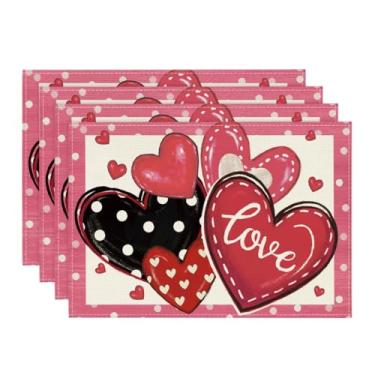 Imagem de Artoid Mode Conjunto de 4 jogos americanos Dot Hearts Love Pink Valentine, 30 x 45 cm, para decoração de festa e jantar