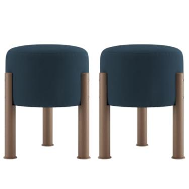 Imagem de Kit 2 Puff Redondo Estofado em Suede – Para Quarto ou Banco de Penteadeira Elegante(AZUL MARINHO)