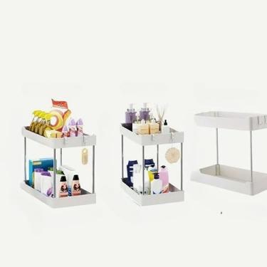 Imagem de Organizador Multiuso 2 Andares em Plástico – Prateleira para Banheiro, Cozinha e Armário, Durável, Compacto e Fácil de Montar(BRANCO,GRANDE)