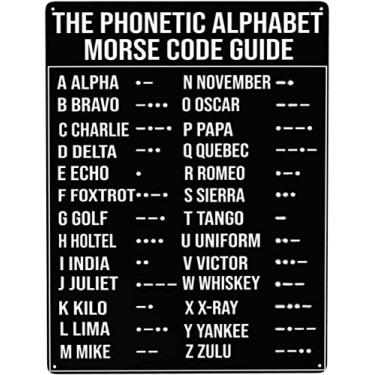 Imagem de SaNavie Alfabeto Código Morse Pilot Retro Tin Sign Metal Poster Art Fun Vintage Metal Tin Sign Retro Home Quarto Cozinha Placa Jardim Pátio Interior Exterior Decoração de Parede 15 x 20 cm