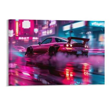 Imagem de HouLaiZhe Neon Sports Car Jdm Rx7 Extreme Speed Posters Canvas Wall Estética Decoração de parede Impressão de parede Sala de Galeria Decoração de parede para quarto sala de estar escritório 11 x 17