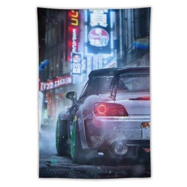 Imagem de HouLaiZhe Tapeçaria de carro neon rua Jdm carro S2000 modificado legal pendurado na parede quarto decoração de casa tapeçarias estética piquenique decoração de parede arte de parede para dormitório