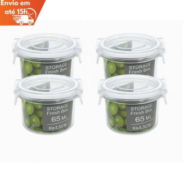 Imagem de Kit 4 Mini Potes 65ml Plástico Transparente com Trava - CAMP HOME
