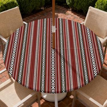 Imagem de COTAIL Toalha de mesa redonda para uso ao ar livre com zíper e orifício para guarda-chuva, toalha de mesa elástica à prova d'água a óleo, para pátio, piquenique, acampamento, jardim, serve para mesa