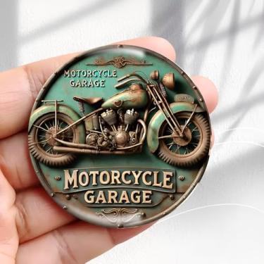 Imagem de Ímã de geladeira vintage design de garagem de motocicleta - adesivo redondo de acrílico para geladeira de 5,8 cm, presente de decoração retrô, tamanho perfeito para geladeira, armário ou qualquer