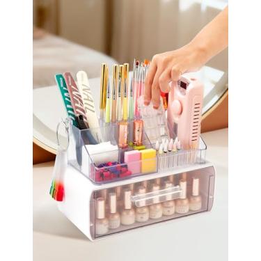 Imagem de LIARTY Suporte de broca de unhas com gaveta: suporte de brocas de acrílico para unhas organizador de maquiagem - caixa de armazenamento de cosméticos de beleza para bancada de cômoda e penteadeira de