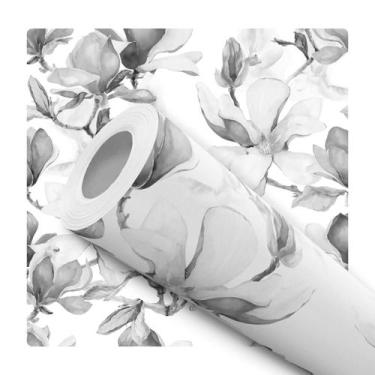 Imagem de Papel De Parede Adesivo Lavável Floral Preto E Branco 12m - Deliquadro