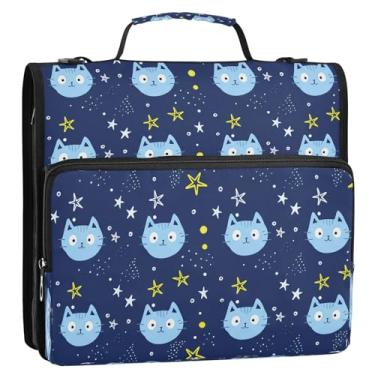 Imagem de Wassud Fichário de gato azul com 3 anéis com alça de ombro e alça de vários bolsos expansíveis organizador de pasta de arquivo