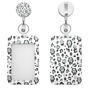 Imagem de Porta-crachá retrátil com clipe de mosquetão e chaveiro, várias opções de padrões, bonito e moderno (cabeça de caveira)