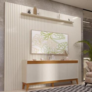 Imagem de Painel Ripado 273cm com Buffet Ripado 4 Portas 180cm - Via Nossa, Off 