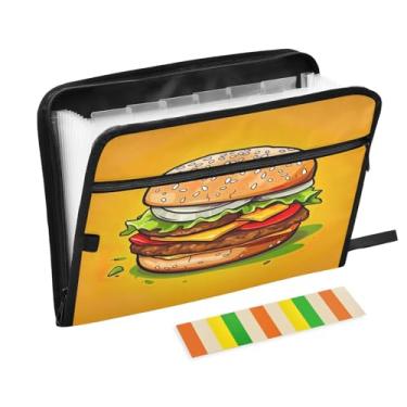 Imagem de Wassud Hambúrguer Gourmet com 13 bolsos, organizador de arquivos sanfonados, pastas expansíveis com abas e adesivos, organizador de pastas de documentos de recibo de papel tamanho carta A4 para