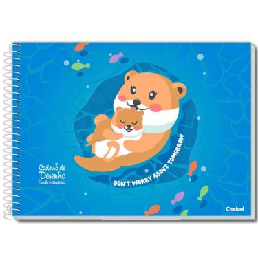 Imagem de Caderno De Desenho Espiral Capa Dura Universitário Lala Pets Animais 80 Folhas Credeal Azul