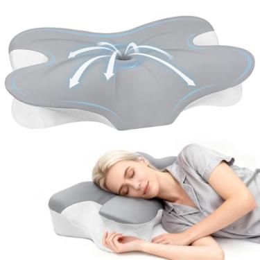 Imagem de Almofada de pescoço cervical para alívio da dor no pescoço, travesseiro de pescoço de espuma viscoelástica para dormir, travesseiro ergonômico ortopédico com contorno lateral com capa respirável para