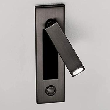 Imagem de Luminária de parede embutida com foco para cabeceira, estilo engenheiro/hotel - Luminária de cabeceira LED para quarto, giratória 360° e dobrável, com interruptor de pressão (latão escovado)