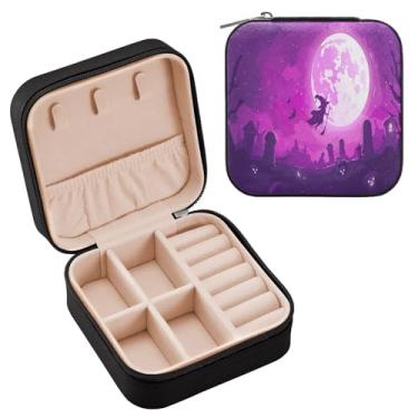 Imagem de YETTASBIN Caixa de joias Happy Halloween para adolescentes, meninas, mulheres, presente de aniversário, Natal, caixa de armazenamento portátil de couro PU, mini estojo de joias de viagem para colar