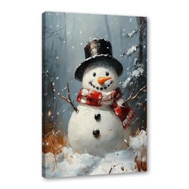 Imagem de Pôster de paisagem de Natal inverno fazenda alce pinhas boneco de neve natureza pintura em tela impressão de parede decoração de sala de estar (SKU8,20.3x30.5 cm = (20x30cm), emoldurado (tela