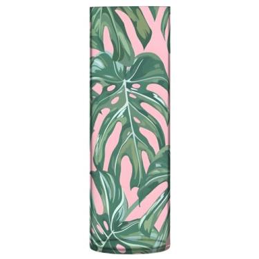 Imagem de CEBUGI Vaso cilíndrico com folhas de monstera tropical, 10 x 30 cm, vaso cilíndrico para flores, vaso transparente inquebrável para festa de casamento, decoração de casa