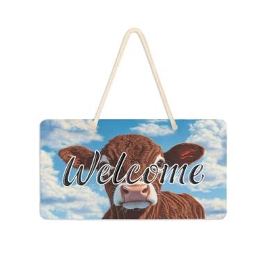 Imagem de Burbuja Placa de boas-vindas de vaca para porta da frente, placa de boas-vindas de PVC para decoração de férias, 15 x 28 cm