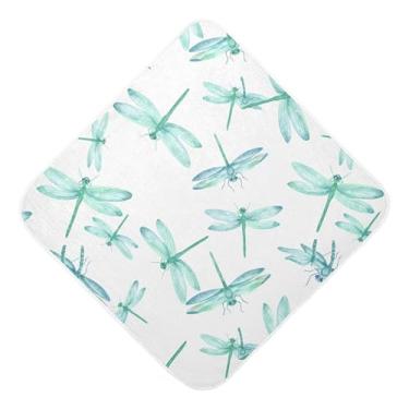 Imagem de Burbuja Toalha de banho de bebê azul-petróleo Dragonflies - Toalha com capuz de musselina macia e absorvente para recém-nascidos e bebês, 89 x 89 cm