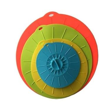 Imagem de Tampas de Silicone para Panelas e Tigelas, Conjunto com 4 Peças, Multicoloridas, Reutilizáveis, Vedação a Vácuo