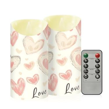 Imagem de Wassud Pacote com 2 velas fofas de corações sem chama com controle remoto, velas realistas cintilantes com temporizador, velas decorativas para Natal, casamento, festa, decoração de casa média