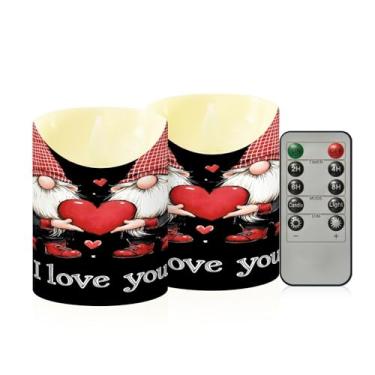 Imagem de Wassud Pacote com 2 gnomos segurando velas sem chama de coração com controle remoto, velas realistas cintilantes com temporizador, velas decorativas para Natal, casamento, festa, decoração de casa
