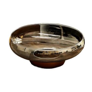 Imagem de Fruteira Fruteira de vidro com base de madeira, ideal para servir frutas em mesas de jantar e salas de estar. Decoração de mesa(Gray)