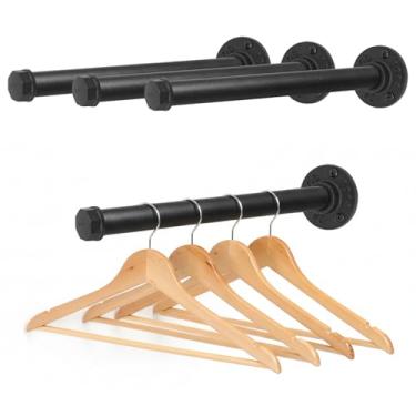 Imagem de Suporte de parede para roupas, rack de roupas de tubo industrial para pendurar roupas, rack de ferro fundido resistente para organizadores de guarda-roupa, varões de armário DIY (preto, pacote com 4