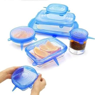 Imagem de Kit 6 Tampas Silicone Universal Reutilizável Elástica - Hermética Para Panelas Potes Frutas, Livre BPA Fácil Limpeza Transparente