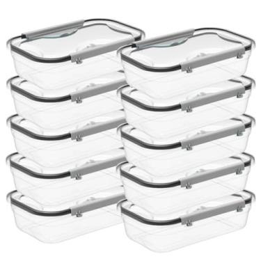 Imagem de Kit 10 Potes Plásticos com Travas 700ml Transparentes Container Retangular