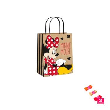 Imagem de Kit Sacola de Papel Kraft Minnie P Com Fita Cetim 38mm X 10mts