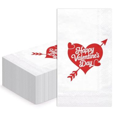 Imagem de WRAPAHOLIC 50 guardanapos de papel para o dia dos namorados – 3 camadas vintage vermelho padrão amor convidado toalhas de mão descartáveis para banheiro, suprimentos de feliz dia dos namorados – 11 x