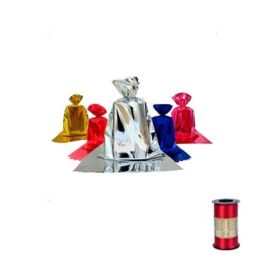 Imagem de Kit Saco Metalizado 15x30 C/50 Unidades + Fita Cetim Rolo 4mm x 100 Metros