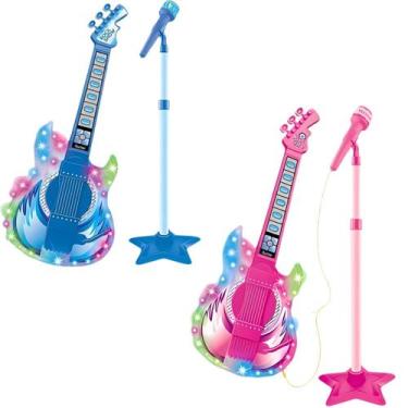 Imagem de Guitarra Musical Com Luz e Som Microfone Pedestal Infantil Instrumento