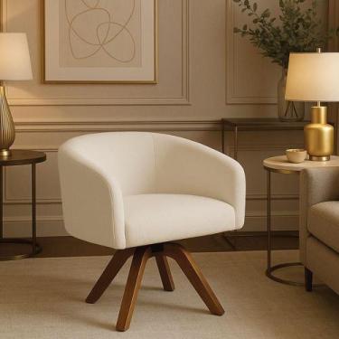 Imagem de Poltrona Sala Base Giratória Madeira Arielle Bouclê Bege D03 - D'rossi