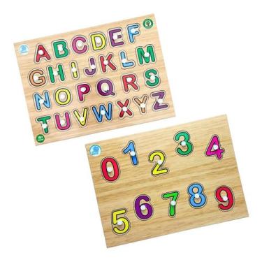 Imagem de Kit 2 Quebra cabeça com Pinos de Madeira Letras do Alfabeto do A ao Z 