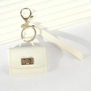 Imagem de Mini bolsa de mão, porta-moedas fofa de couro de poliuretano, bolsa de fone de ouvido para mulheres, organizador de cabos de dados, Branco