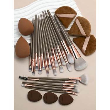 Imagem de 20 pincéis de maquiagem sintéticos Brown Pro Premium com 3 sopros de pó e 5 esponjas de liquidificador